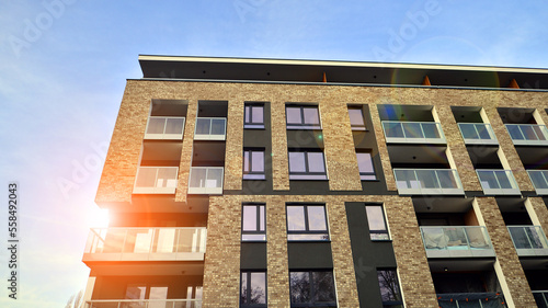Apartments in residential complex. Housing structure at modern house.  Architecture for property investment. and architecture details. Urban abstract - windows of apartment building.