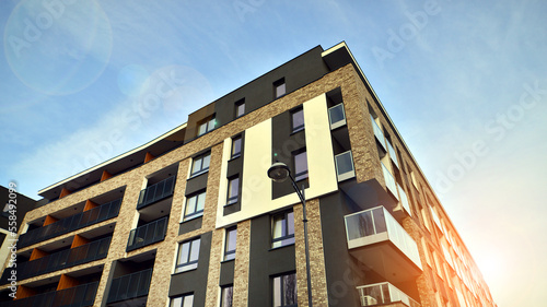 Apartments in residential complex. Housing structure at modern house.  Architecture for property investment. and architecture details. Urban abstract - windows of apartment building.