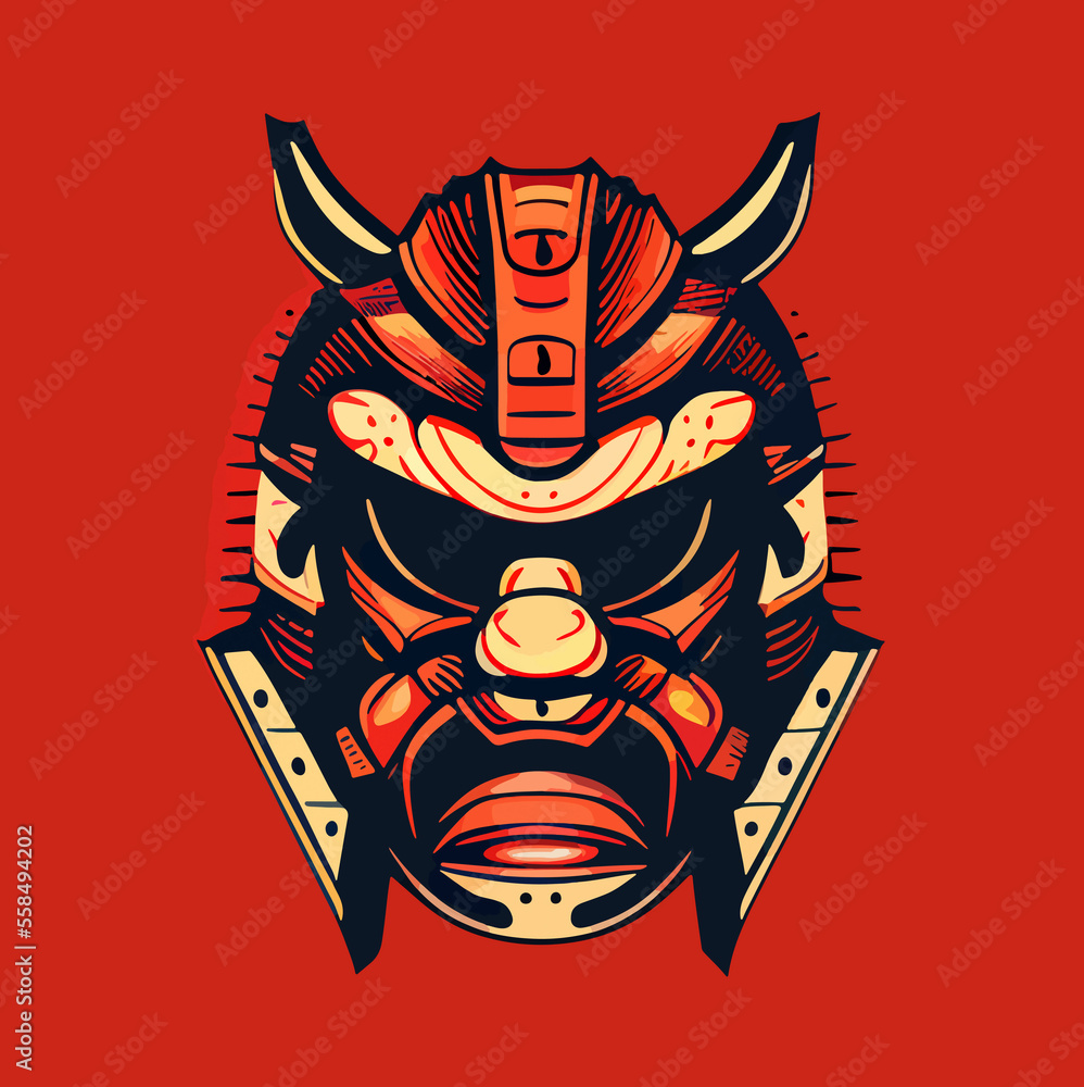 Vector illustration of a traditional chinese samurai mask