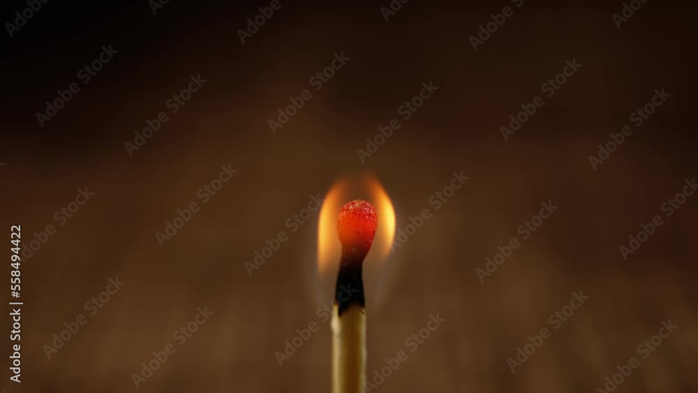 Accelerated shooting. One match burns out against the background of a wooden table. The texture of the tree. Match Flame Accelerated shooting. One match burns out against the background of a wooden table. The texture of the tree. Match Flame