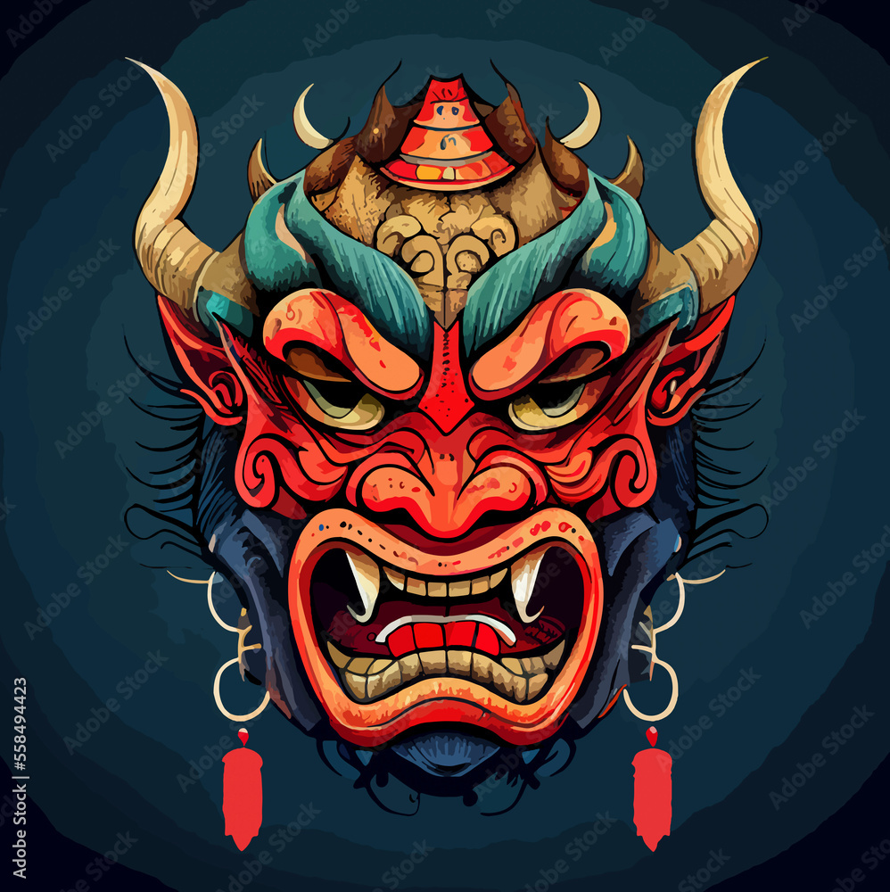 Vector illustration of a chinese demon mask Stock Illustration Adobe