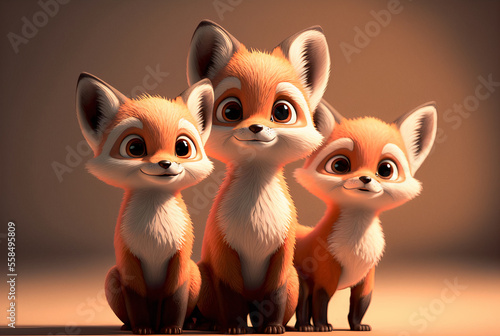  Three cute foxes looking AI generative