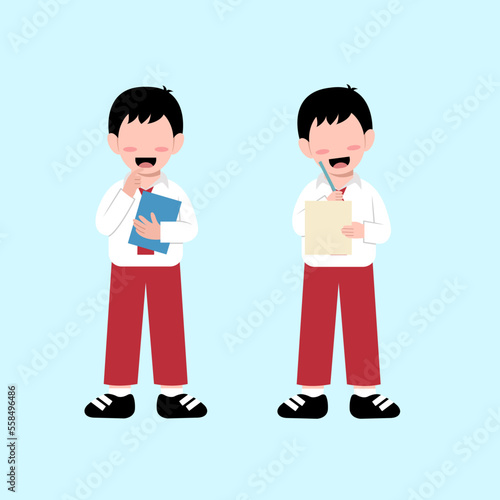 Set Of  Boy Indonesian Elementary Student Character