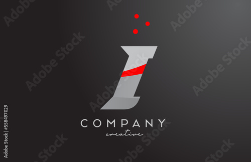 grey red dots I alphabet bold letter logo. Creative template design for company and business