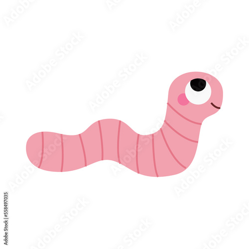 Cute worm with big eyes and cheeks. Forest or garden insect, bug for children. Funny childish characters. Nature animal for prints, clothes, stickers, textile, baby shower. Cartoon vector