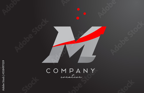 grey red dots M alphabet bold letter logo. Creative template design for company and business