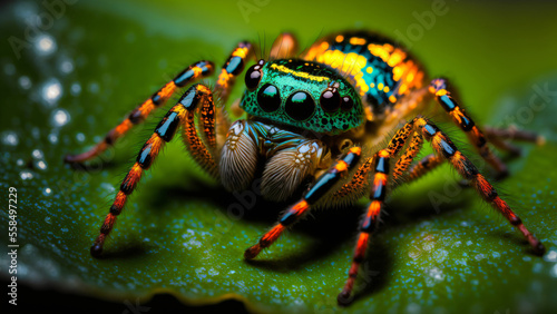 Photographie close up of a spider on leaf