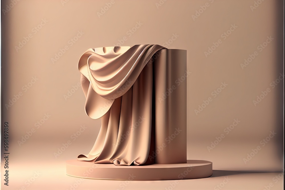 3D podium with fabric. AI generated art illustration.
3D podium with fabric. AI generated art illustration.