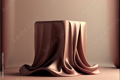 3D podium with fabric. AI generated art illustration.  