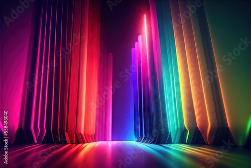 Abstract background of neon lines. AI generated art illustration. 