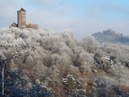 Zweiburgenblick mit Ludwigstein und Hanstein im Winter