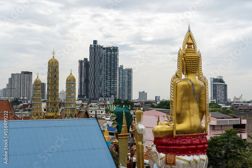 The view of the Bangkok skyline, the mix of old and modern buildings