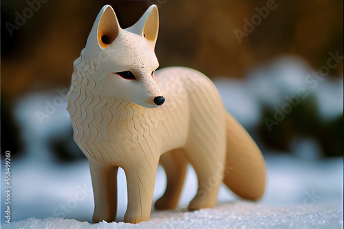 Winterwolf wooden toy little cute. AI generated art illustration.	
 photo