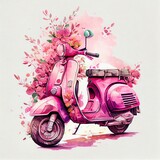 Scooter with flowers. AI generated art illustration.	
