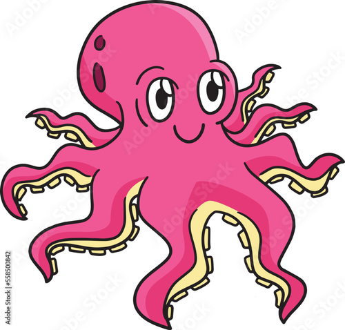 Octopus Marine Animal Cartoon Colored Clipart 