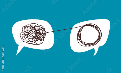 Tangle chaos, psychoterapy concept. Business design in one line, order theory. Doodle graphic spiral solution. Vector object isolated on white background