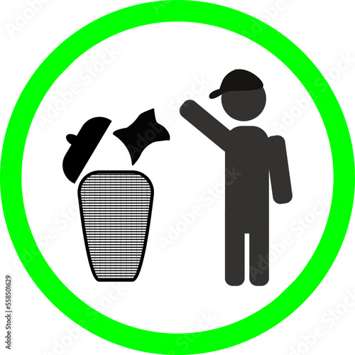 Trash symbol. Do not throw rubbish on the floor. Icon throw the trash in the recycle bin in vector