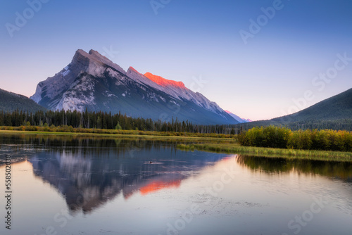 Mount Rundle looking over the Vermilion Lakes at sunset
