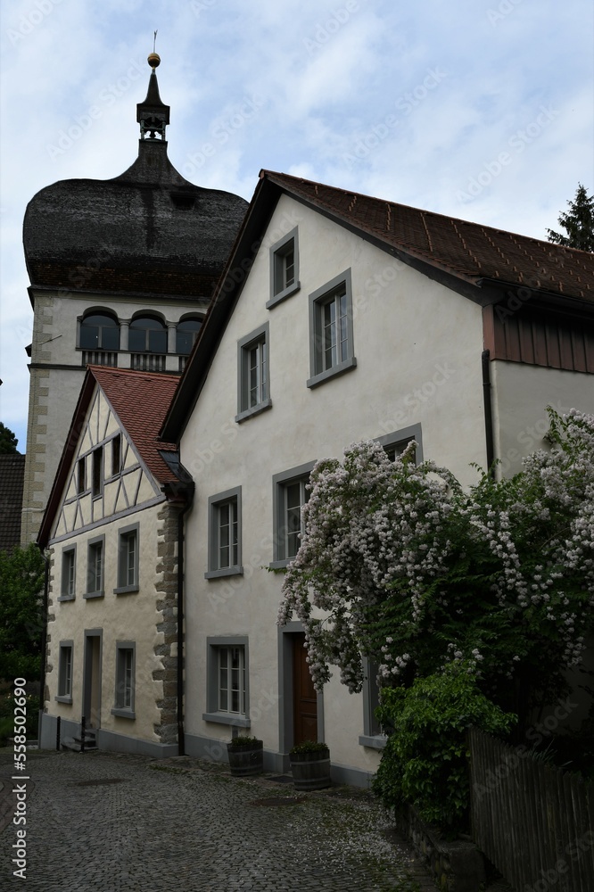 Häuser in der Martinsgasse mit Martinsturm in Bregenz am Bodensee Häuser in der Martinsgasse mit Martinsturm in Bregenz am Bodensee