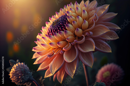 dahlia flower, cinematic, sunny, outdoor lightning