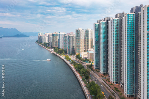 Beautiful aerial shot of the shore of Ma On Shan. New Territories  Hong Kong