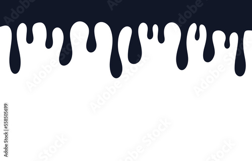 Abstract background with black melt drips. Current paint or blood drop, oil flow, liquid caramel, ink, chocolate sauce splash. Vector illustration
