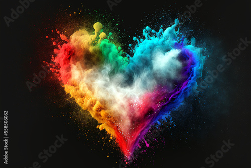 Colorful valentines abstract background with rainbow heart, Generative AI