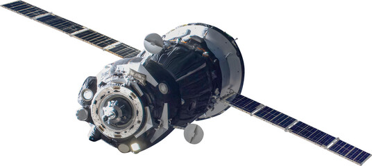 Spaceship isolated png asset. Russian spacecraft transparent cut. Elements of this image furnished by NASA