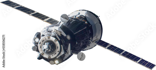 Spaceship isolated png asset. Russian spacecraft transparent cut. Elements of this image furnished by NASA