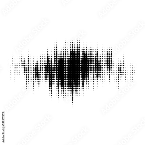 Grunge glitched halftone spot. Distorted textured stain. Spotted dots background blot. Monochrome design element. Vector 