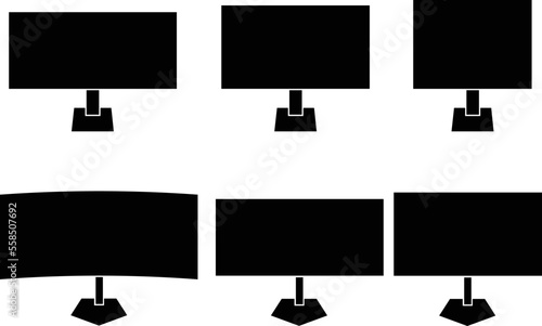 computer monitor, screen, display, black, transparent background, monitors in different aspect ratios, simple clipart, icon, technology, 21:9, 16:9, 4:3 aspect ratios, curved monitor, curved