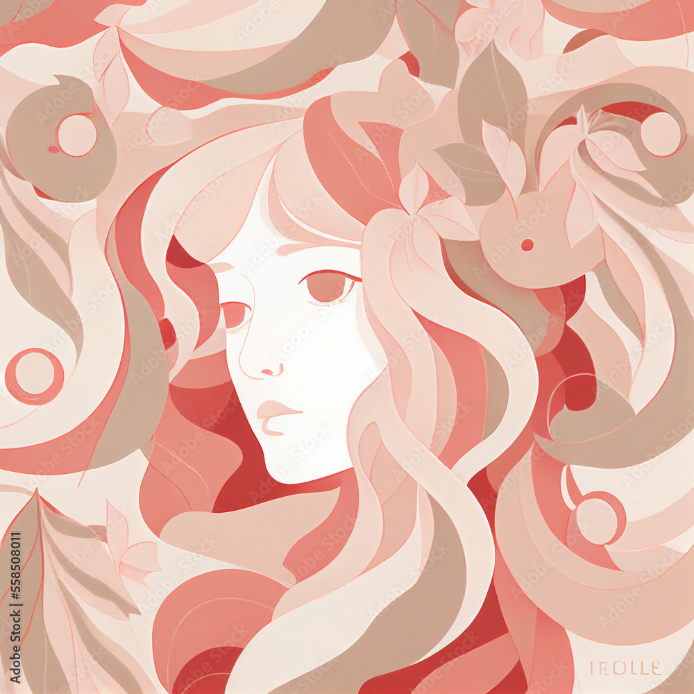 portrait of a person with a rose girl with flowers in hair seamless pattern with pink flowers portrait of a person with a rose girl with flowers in hair seamless pattern with pink flowers