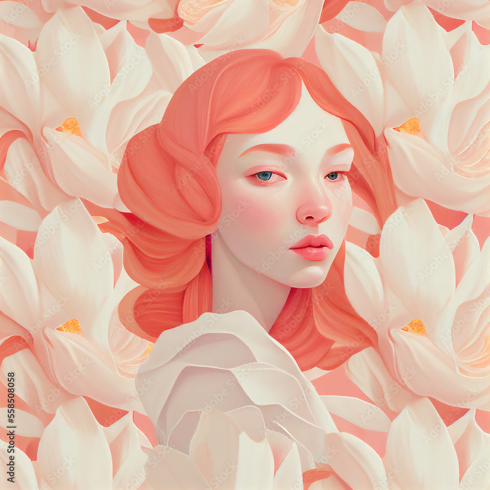 portrait of a person with a rose girl with flowers in hair seamless