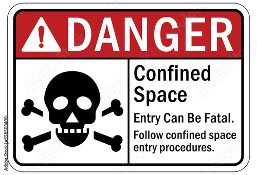 Confined space sign and labels entry can be fatal follow procedures