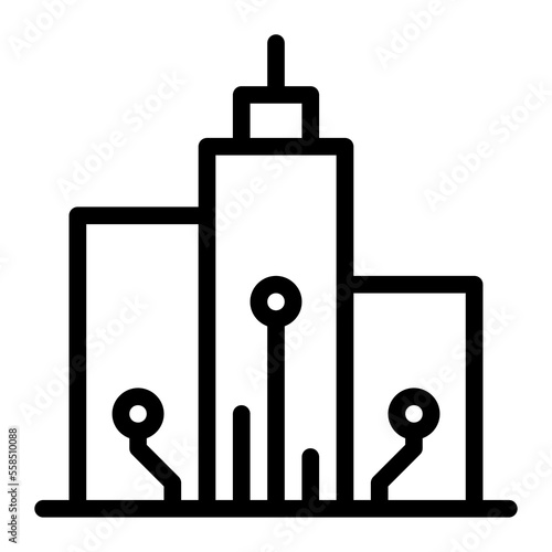 Isolated smartcity in outline icon on white background. Internet of things, town, modern, tech, network connection