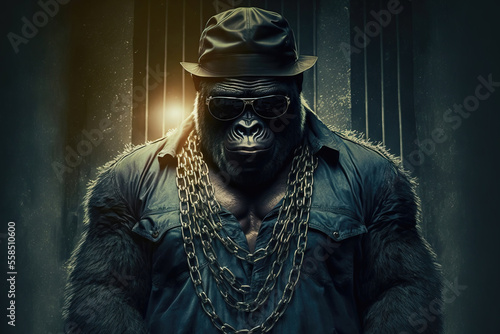 Cool monkey gorilla Gangsta rapper in sunglasses.sketch art for artist creativity and inspiration. generative AI	
