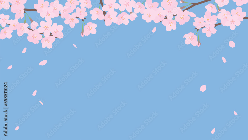 桜と花吹雪のフレームイラスト
