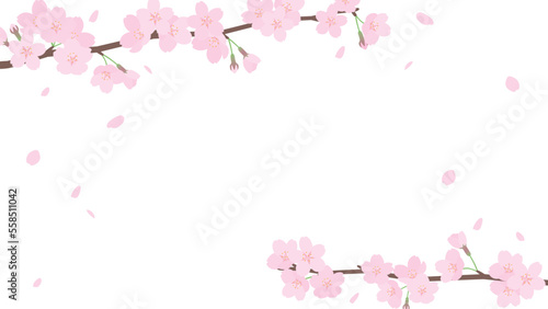 桜と花吹雪のフレームイラスト
