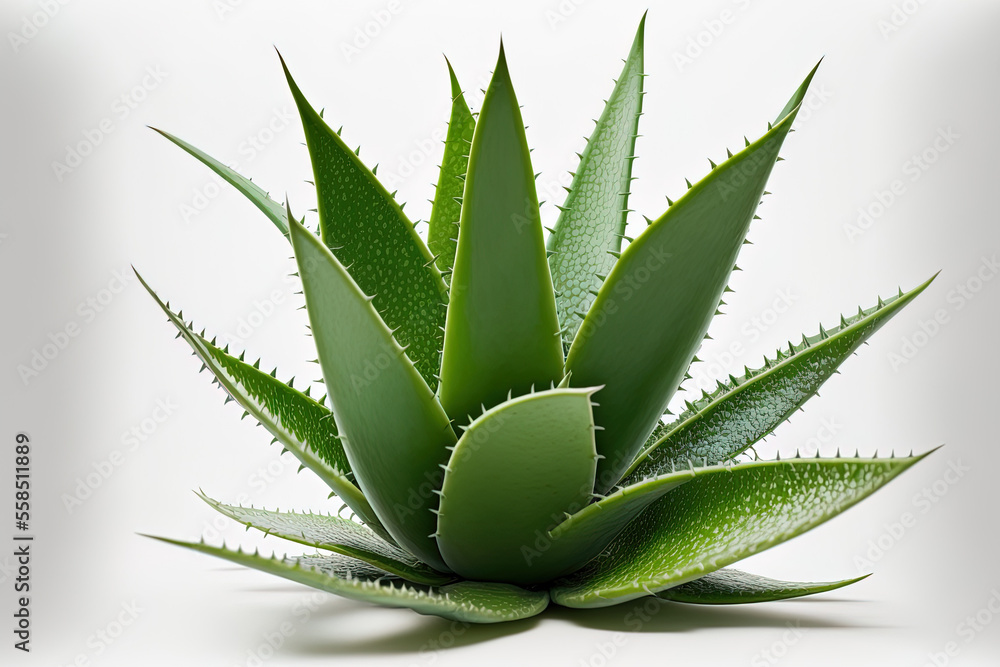 solitary aloe vera plants on a white backdrop. Generative AI solitary aloe vera plants on a white backdrop. Generative AI