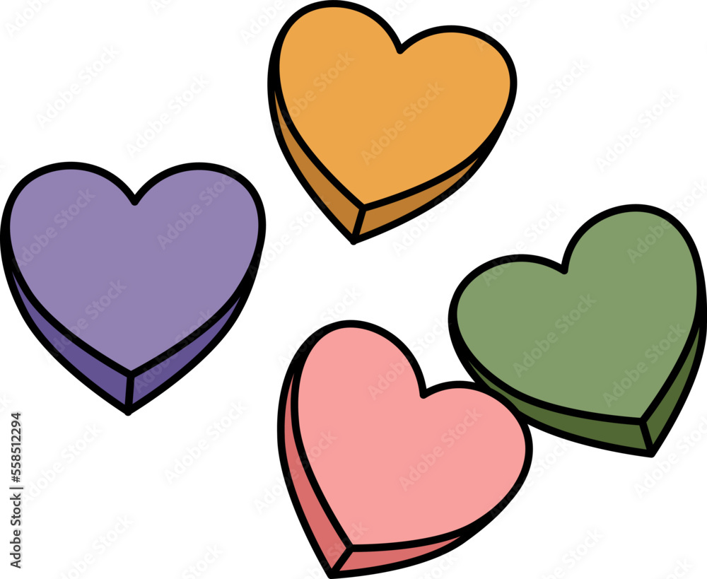 Colorful conversation candy heart sweets. Trendy Valentine's Day illustration in doodle style. Vector on isolated background. Colorful conversation candy heart sweets. Trendy Valentine's Day illustration in doodle style. Vector on isolated background.
