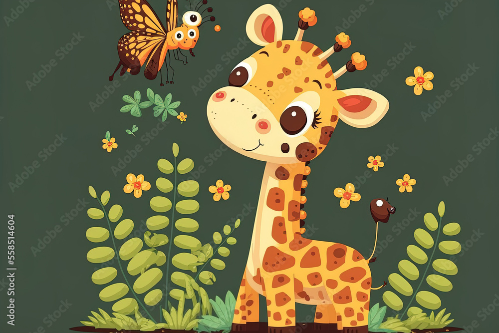 Playing with butterflies is a cute giraffe. Generative AI Playing with butterflies is a cute giraffe. Generative AI