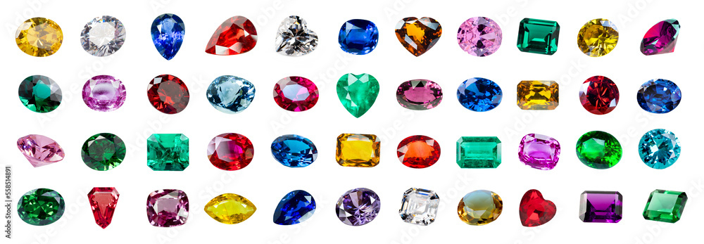 custom made wallpaper toronto digitalJewel or gems isolated on white background, Collection of many different natural gemstones