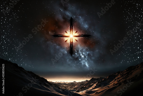 Jesus Christ's star shines on the eve of Christmas. Generative AI