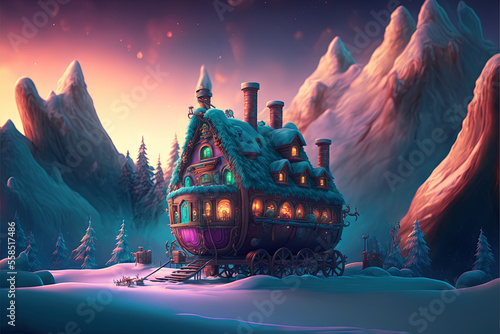 Fantasy house in a winter setting