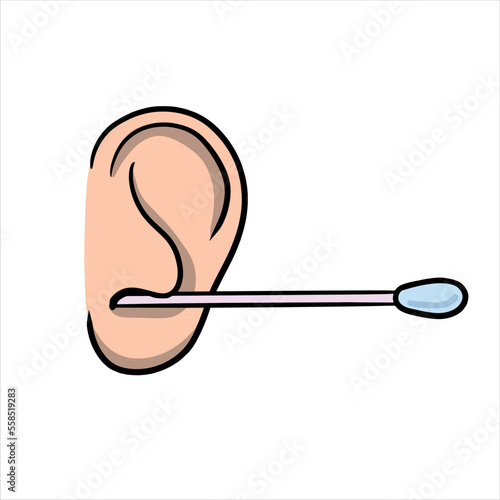 Cleaning the ears. Hygienic ear stick. Medical procedure. Hearing and health.