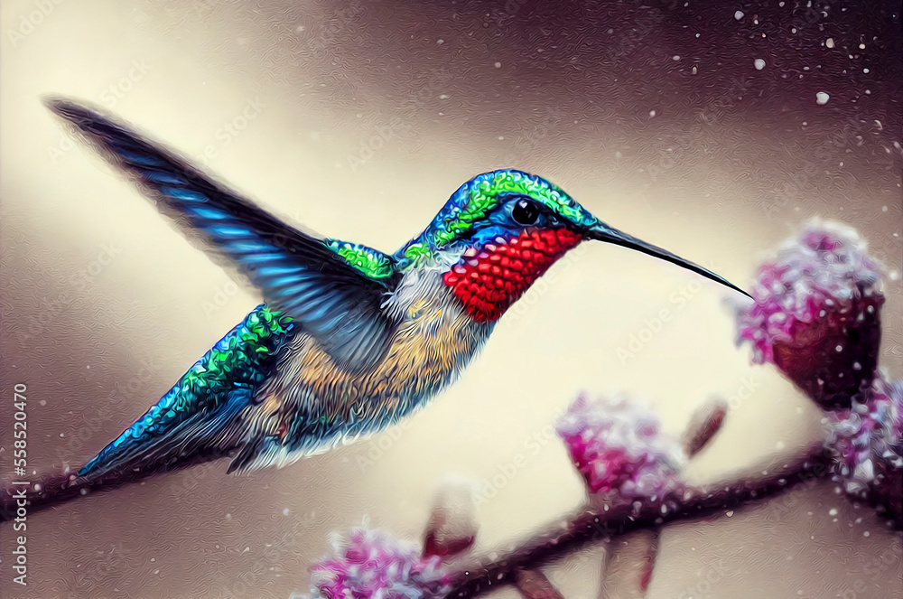 Obraz premium Cute hummingbird in christmas scenary