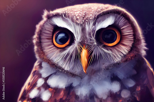illustration of cute owl in christmas landscape