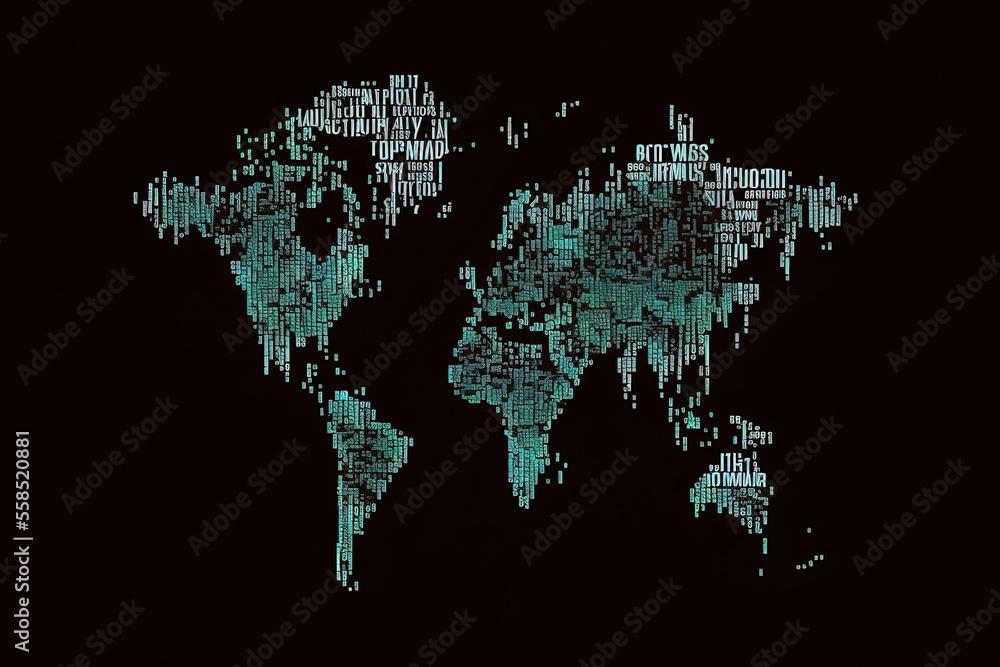 world map made from binary data code. Generative AI