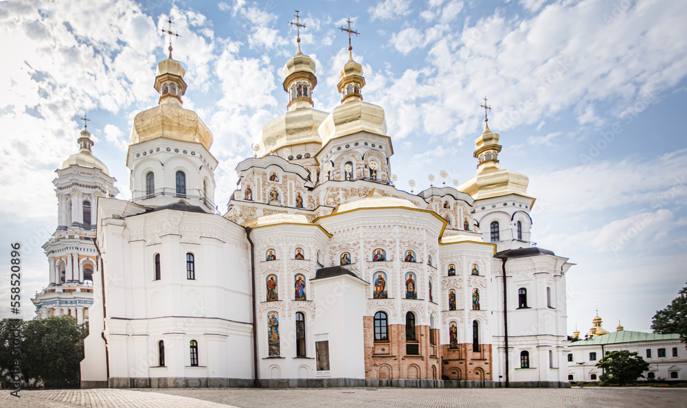 Kyiv Pechersk Lavra, Holy Dormition cathedral. Main temple of Kyiv Monastery of Caves, Ukraine. Rear view, with old authentic masonry UNESCO World Heritage Site