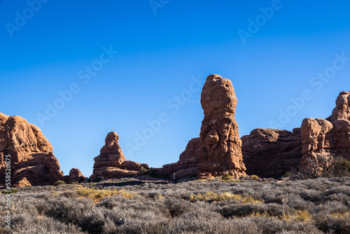Desert rock formations in the arid landscape of Utah